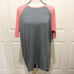 Lularoe Irma Pink and Grey Shortsleeve Long TShirt